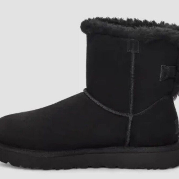 New UGG MINI BAILEY BOW LEOPARD BLACK SUEDE ANKLE WOMEN'S BOOTS SIZE US 7 - Picture 3 of 5